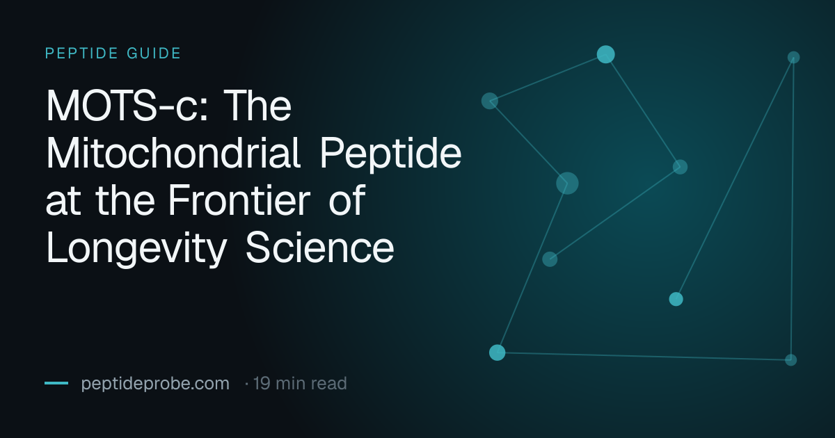 PeptideProbe peptide guide title card reading “MOTS-c: The Mitochondrial Peptide at the Frontier of Longevity Science”