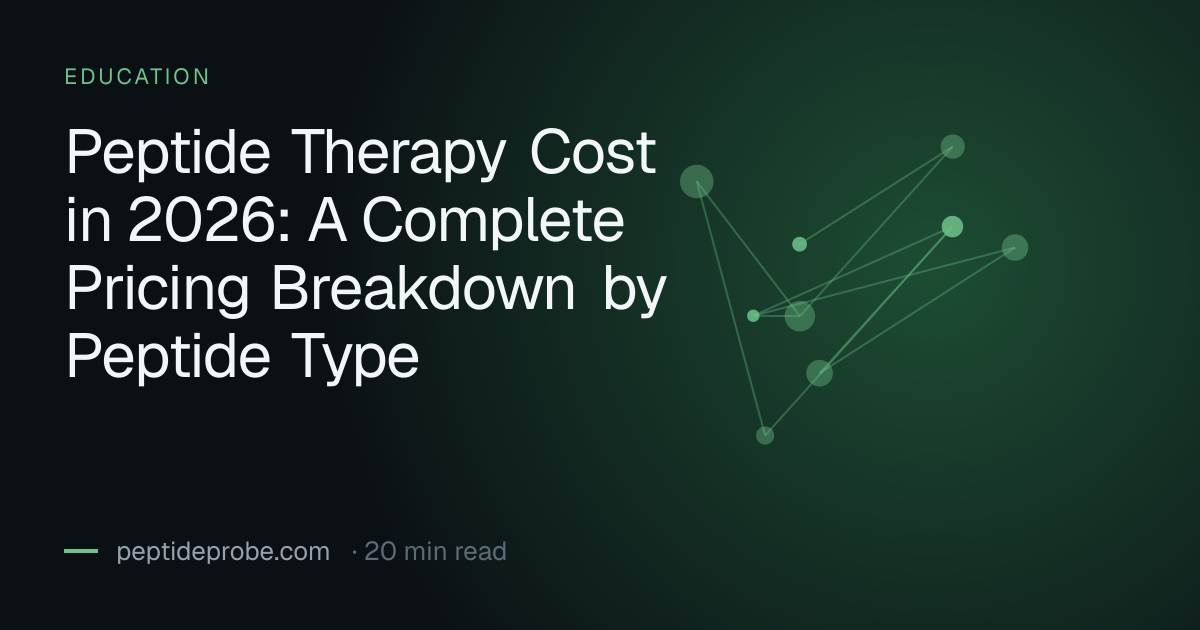 PeptideProbe education title card reading “Peptide Therapy Cost in 2026: A Complete Pricing Breakdown by Peptide Type”