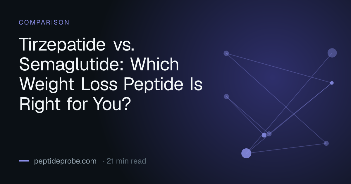 PeptideProbe comparison title card reading “Tirzepatide vs. Semaglutide: Which Weight Loss Peptide Is Right for You?”